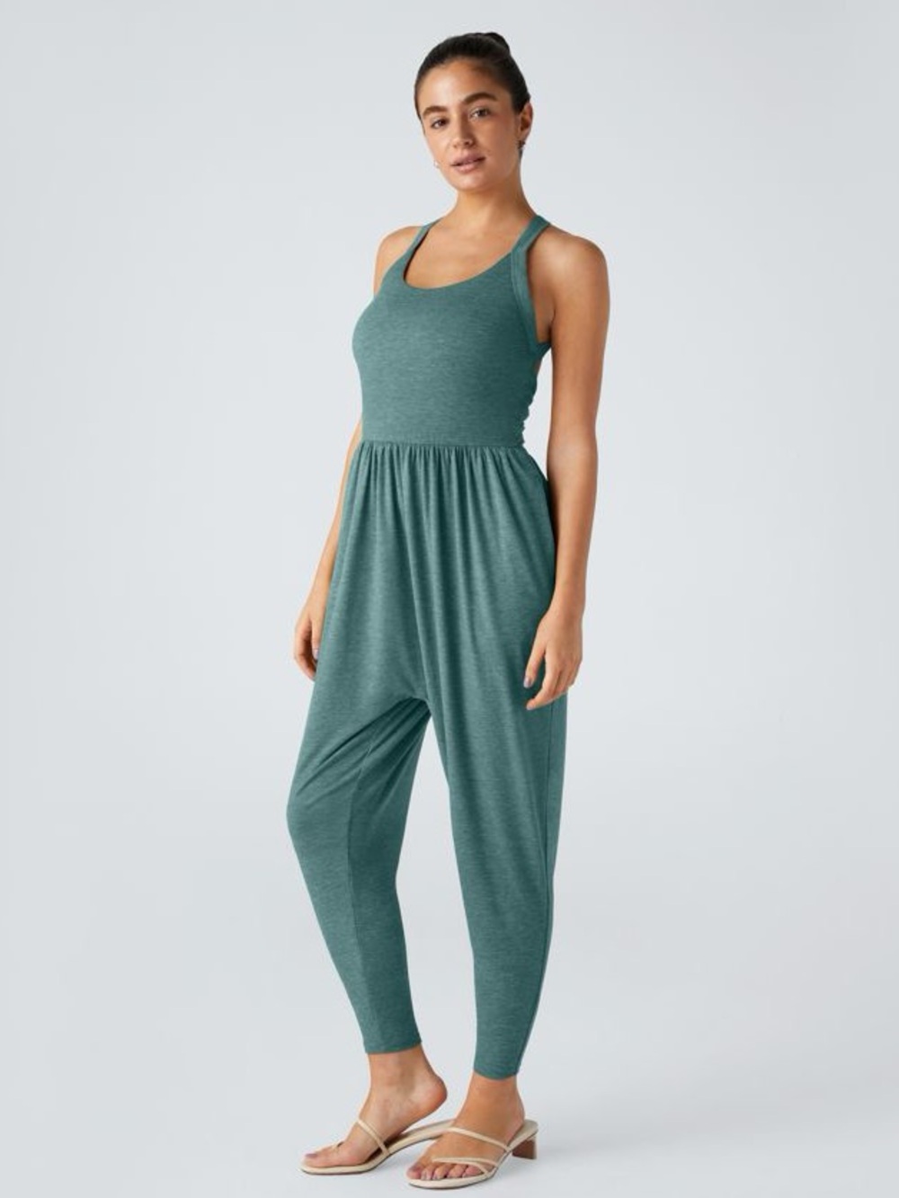 HALARA Teal Scoop-Neck Harem open jade back Jumpsuit